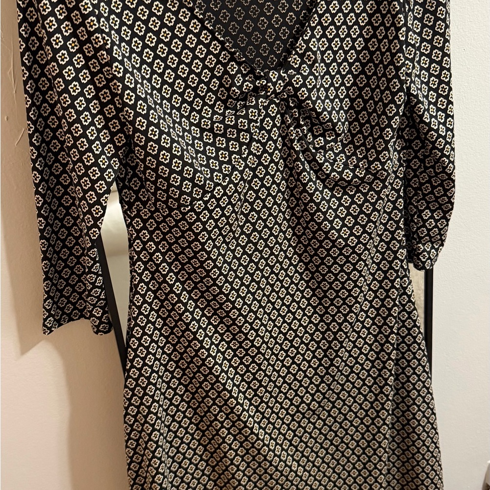 Michael Kors Black and White Geo-Print Midi Dress with Front Tie